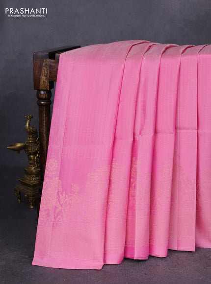Pure soft silk saree light pink with allover zari weaves and long rich zari woven border