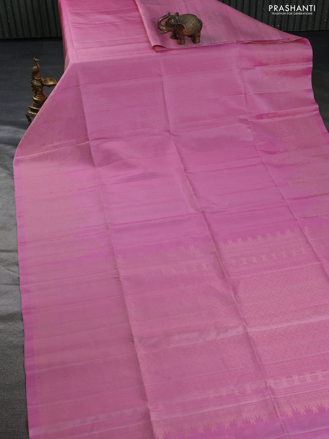 Pure soft silk saree light pink with allover zari weaves and long rich zari woven border