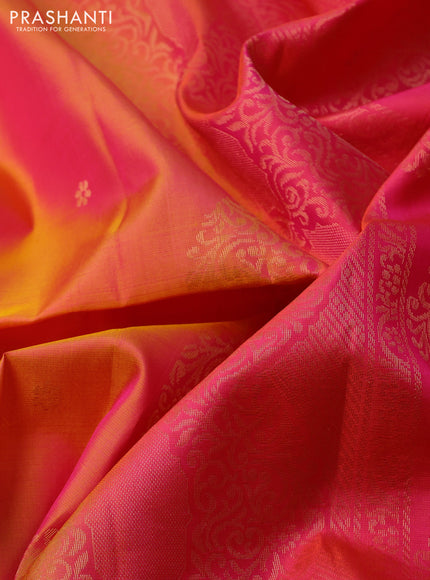 Pure soft silk saree dual shade of pinkish orange and pink with zari woven floral buttas and rettapet zari woven border