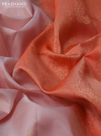 Pure soft silk saree pastel peach and orange with zari woven floral buttas and rettapet zari woven border