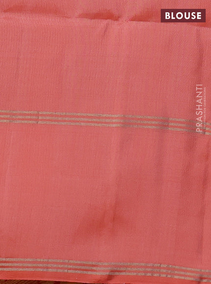 Pure soft silk saree pastel peach and orange with zari woven floral buttas and rettapet zari woven border