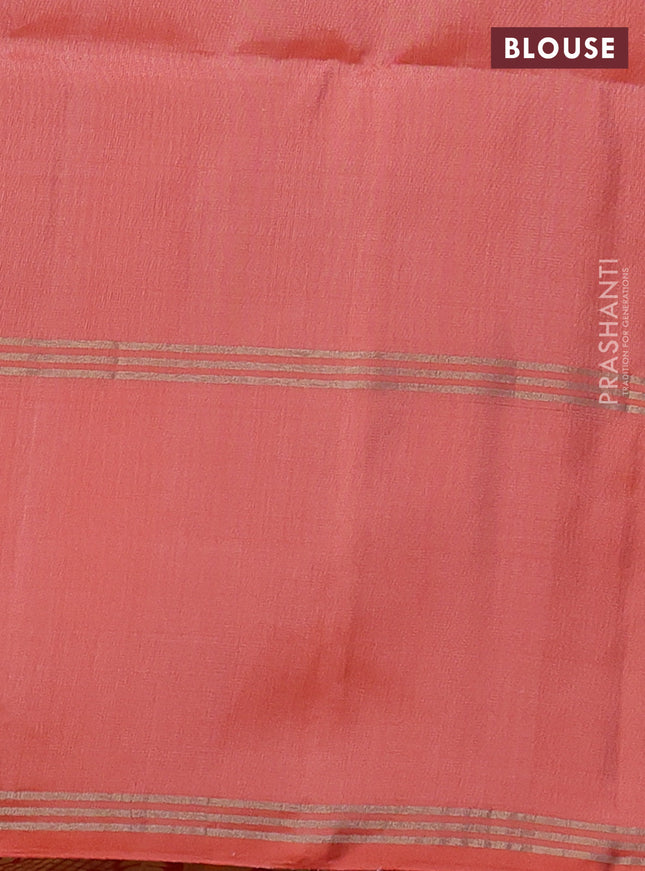 Pure soft silk saree pastel peach and orange with zari woven floral buttas and rettapet zari woven border