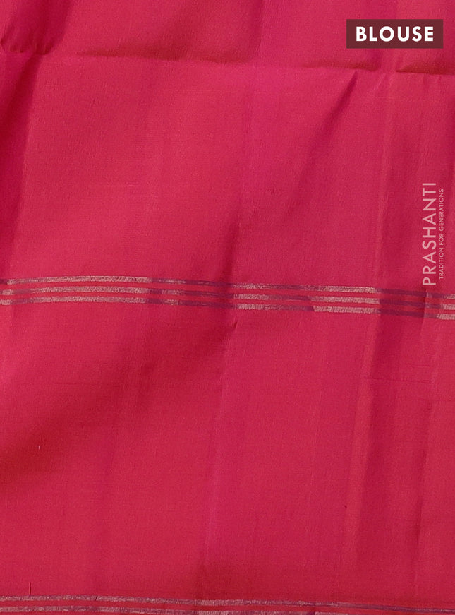 Pure soft silk saree dual shade of pinkish green and pink with zari woven floral buttas and rettapet zari woven border