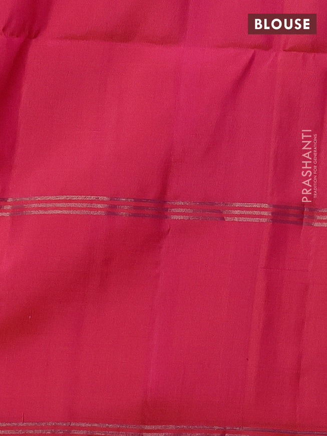 Pure soft silk saree dual shade of pinkish green and pink with zari woven floral buttas and rettapet zari woven border