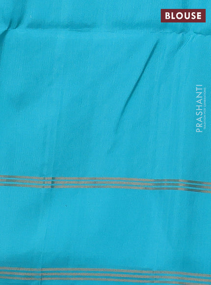 Pure soft silk saree dual shade of light green and teal blue with zari woven floral buttas and rettapet zari woven border