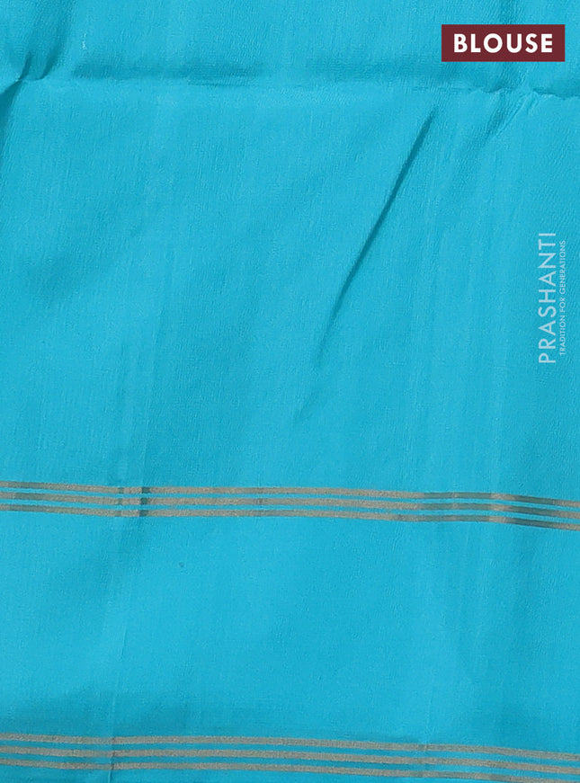 Pure soft silk saree dual shade of light green and teal blue with zari woven floral buttas and rettapet zari woven border