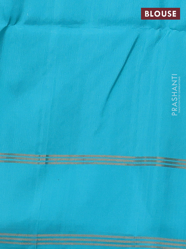 Pure soft silk saree dual shade of light green and teal blue with zari woven floral buttas and rettapet zari woven border