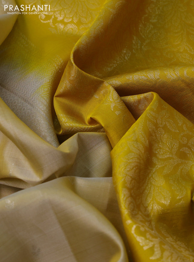 Pure soft silk saree cream and yellow with silver zari woven buttas and rettapet silver zari woven border