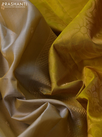 Pure soft silk saree beige and mustard yellow with zari woven buttas and rettapet zari woven border