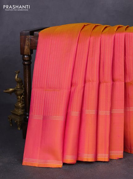 Pure soft silk saree dual shade of pink with allover zari weaves and rettapet zari woven border