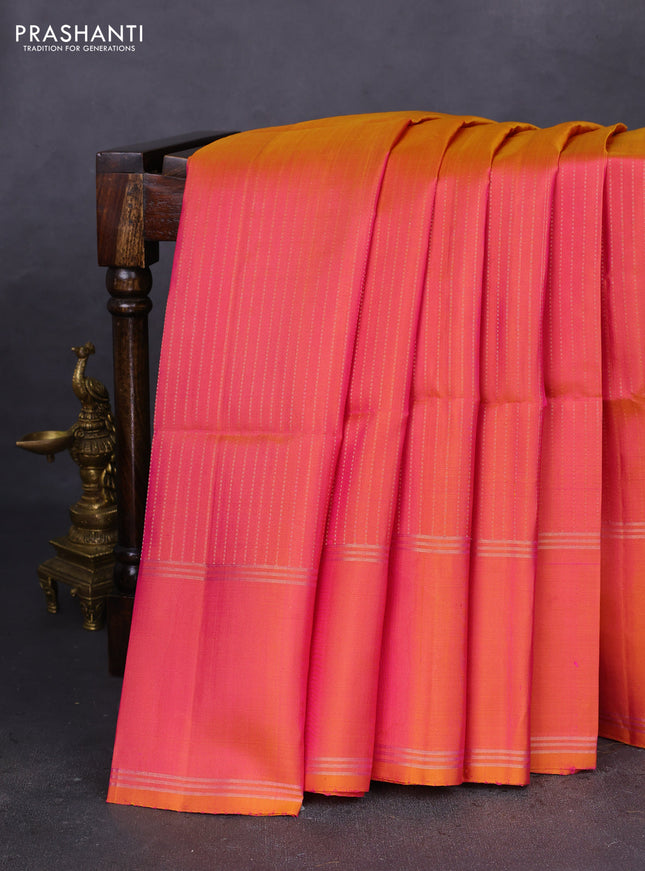 Pure soft silk saree dual shade of pink with allover zari weaves and rettapet zari woven border