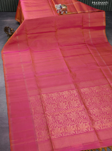 Pure soft silk saree dual shade of pink with allover zari weaves and rettapet zari woven border