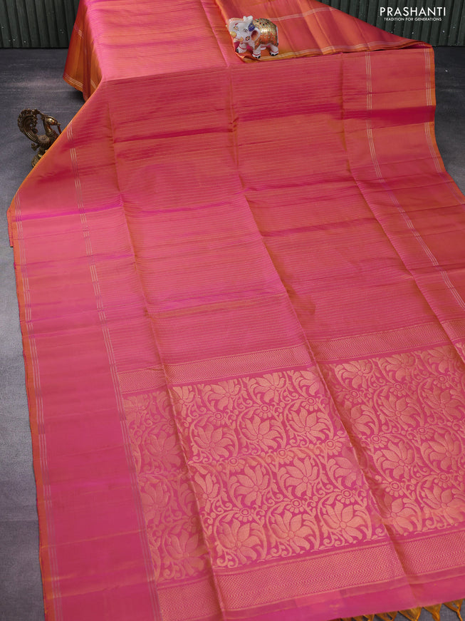 Pure soft silk saree dual shade of pink with allover zari weaves and rettapet zari woven border