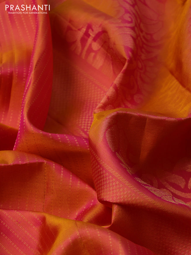 Pure soft silk saree dual shade of pink with allover zari weaves and rettapet zari woven border