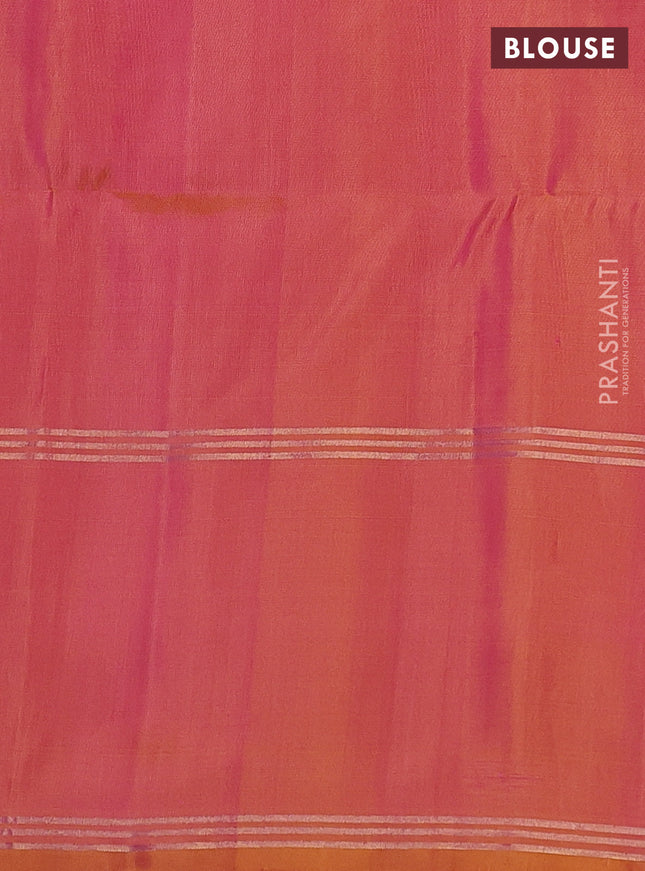 Pure soft silk saree dual shade of pink with allover zari weaves and rettapet zari woven border