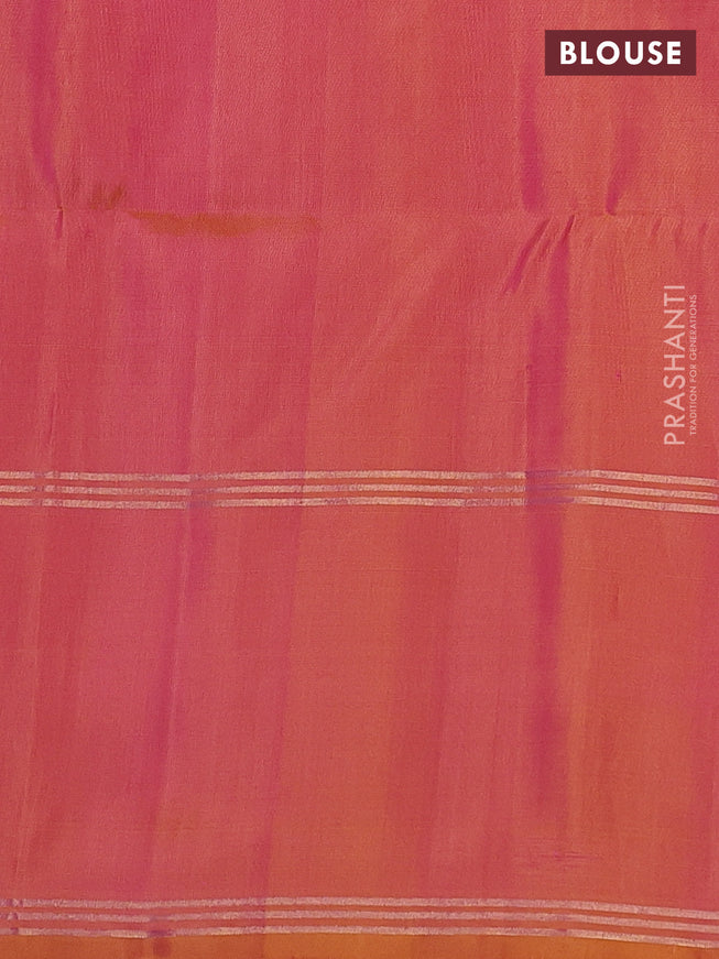 Pure soft silk saree dual shade of pink with allover zari weaves and rettapet zari woven border