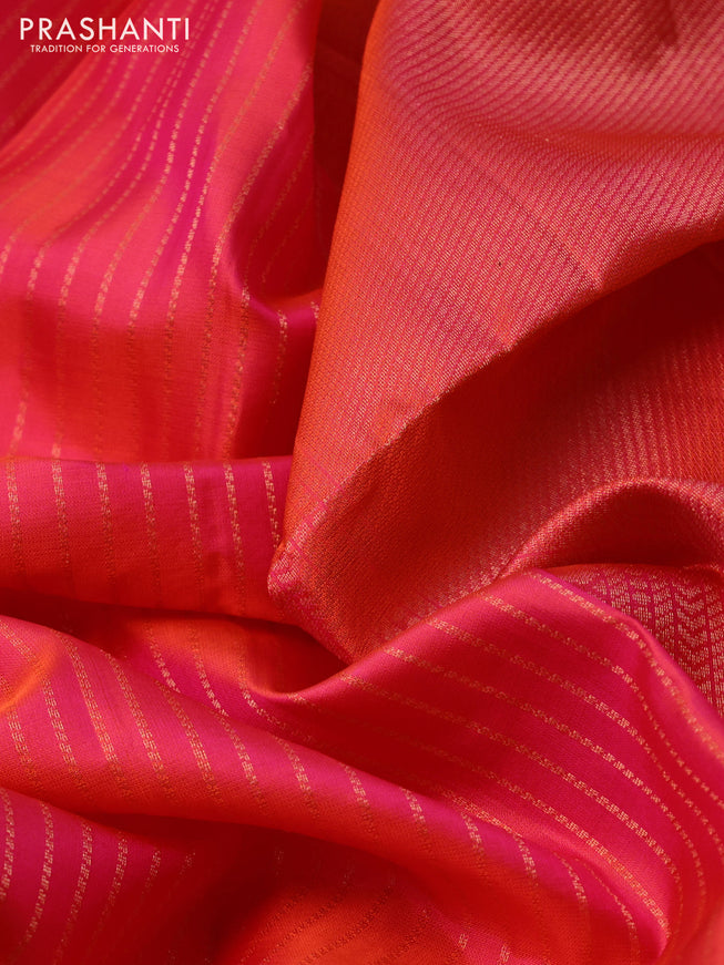 Pure soft silk saree dual shade of pinkish orange with allover zari weaves and zari woven butta border