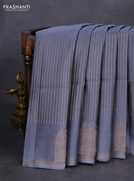 Pure soft silk saree grey with allover zari weaves and zari woven butta border