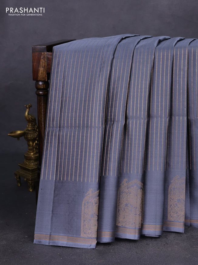 Pure soft silk saree grey with allover zari weaves and zari woven butta border