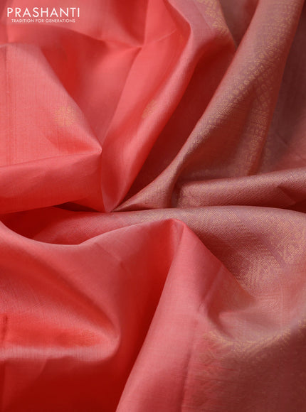 Pure soft silk saree peach pink and pastel peach with zari woven floral buttas and rettapet zari woven border