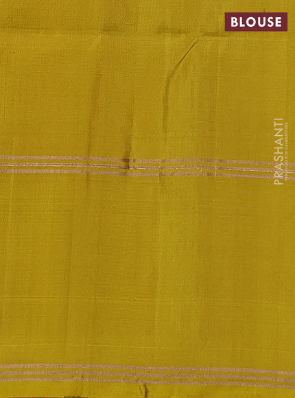 Pure soft silk saree grey shade and mustard yellow with allover zari weaves and rettapet zari woven border