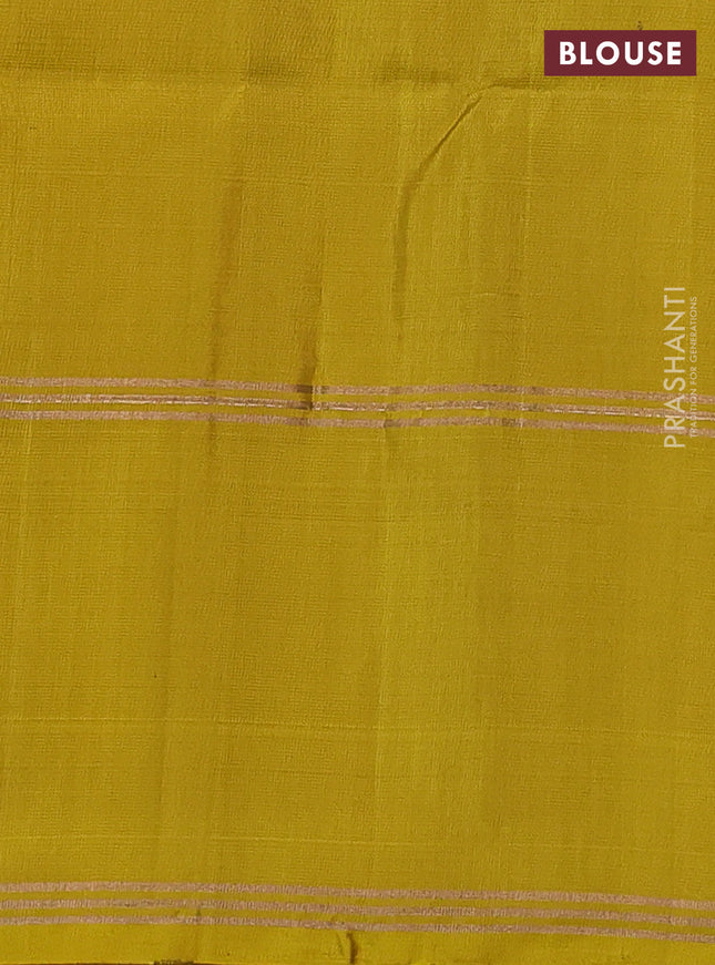 Pure soft silk saree grey shade and mustard yellow with allover zari weaves and rettapet zari woven border