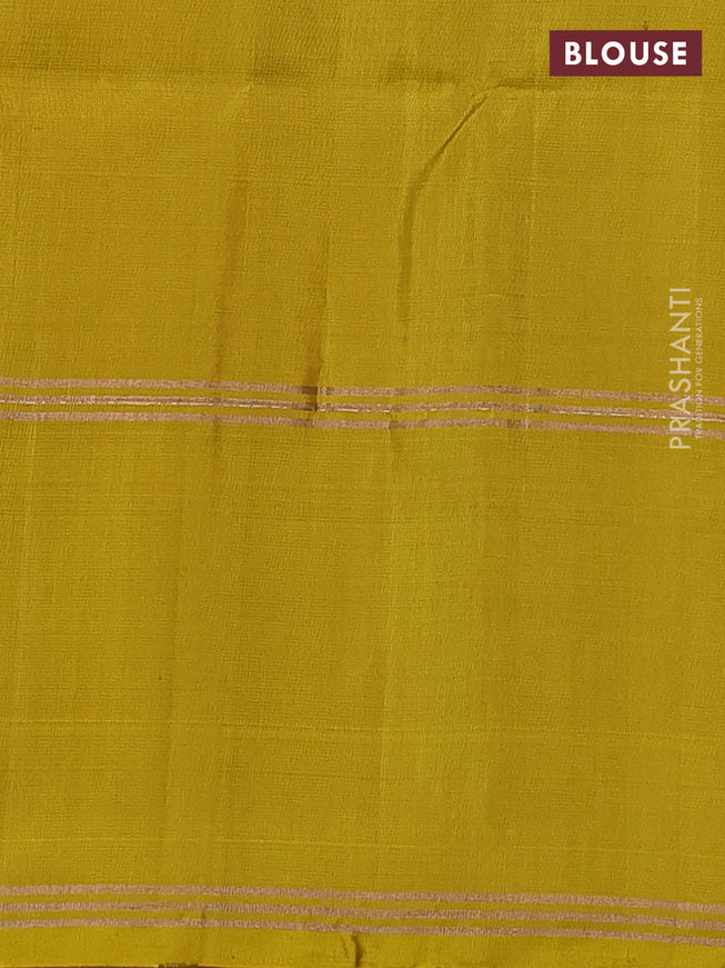 Pure soft silk saree grey shade and mustard yellow with allover zari weaves and rettapet zari woven border