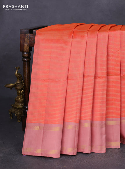 Pure soft silk saree peach shade and pastel peach with allover zari checked pattern and rettapet zari woven border
