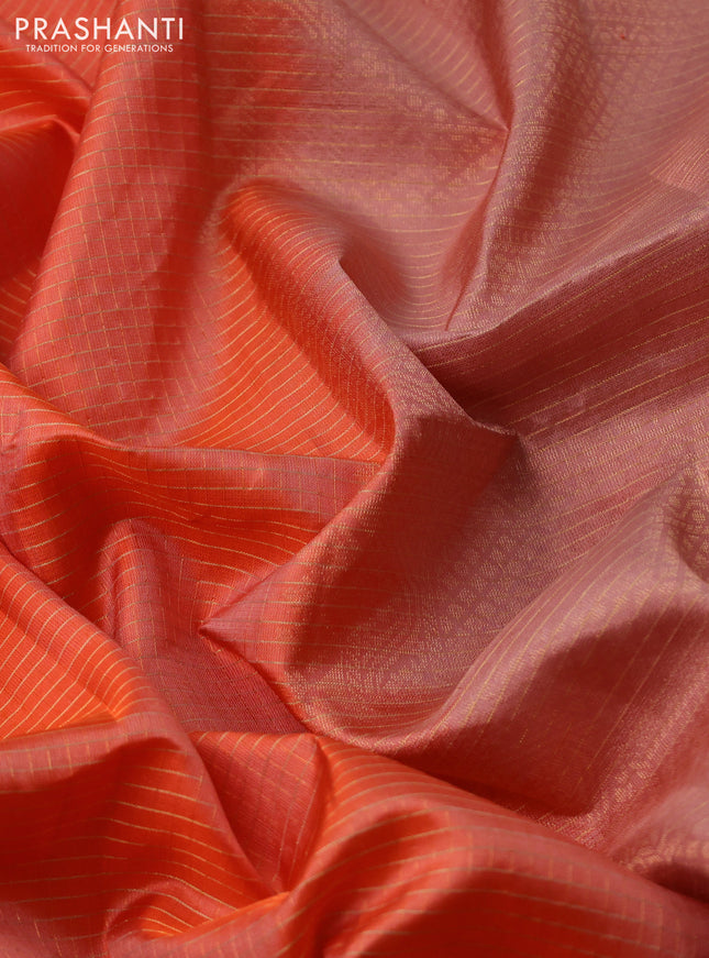 Pure soft silk saree peach shade and pastel peach with allover zari checked pattern and rettapet zari woven border