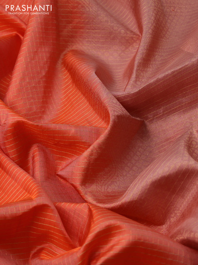 Pure soft silk saree peach shade and pastel peach with allover zari checked pattern and rettapet zari woven border