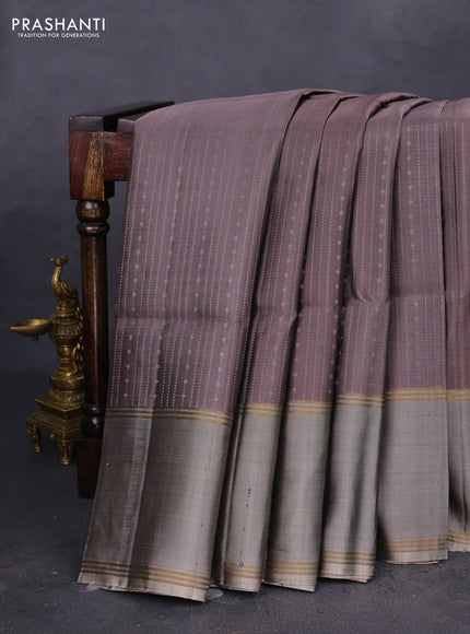 Pure soft silk saree dark grey and grey with allover zari weaves and rettapet zari woven border