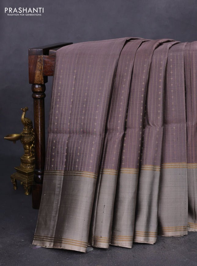 Pure soft silk saree dark grey and grey with allover zari weaves and rettapet zari woven border