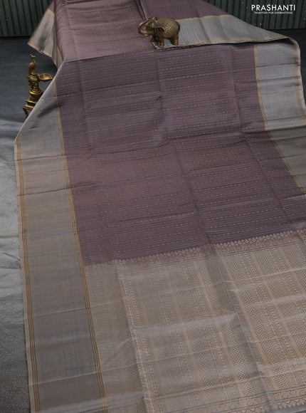 Pure soft silk saree dark grey and grey with allover zari weaves and rettapet zari woven border