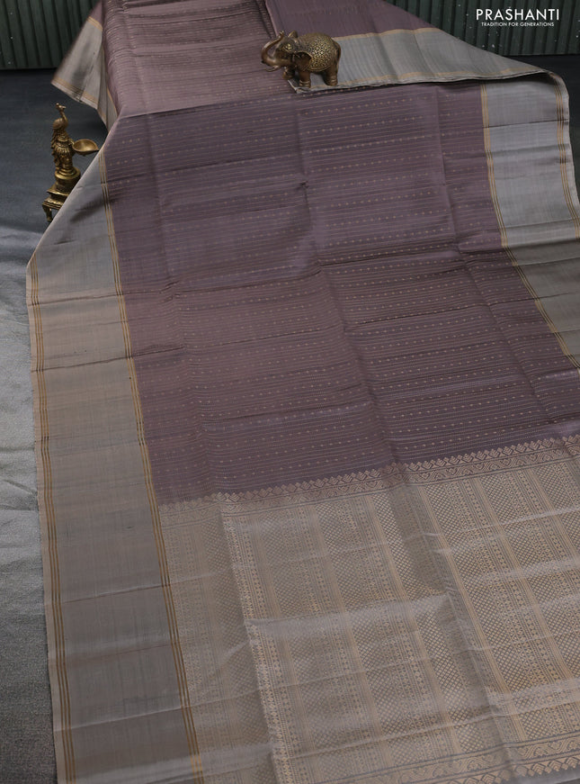 Pure soft silk saree dark grey and grey with allover zari weaves and rettapet zari woven border