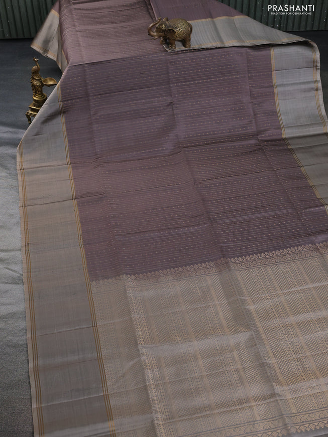 Pure soft silk saree dark grey and grey with allover zari weaves and rettapet zari woven border
