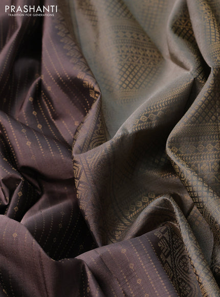 Pure soft silk saree dark grey and grey with allover zari weaves and rettapet zari woven border