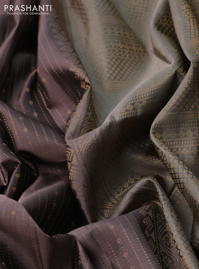Pure soft silk saree dark grey and grey with allover zari weaves and rettapet zari woven border