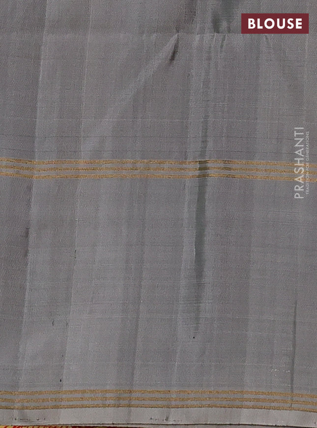Pure soft silk saree dark grey and grey with allover zari weaves and rettapet zari woven border