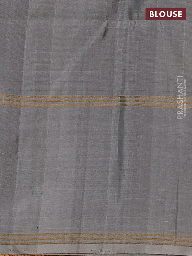 Pure soft silk saree dark grey and grey with allover zari weaves and rettapet zari woven border