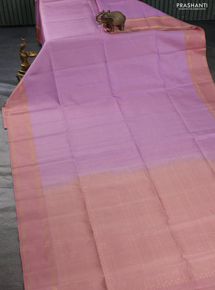 Pure soft silk saree pastel lavender and pastel peach with allover zari checked pattern and rettapet zari woven border