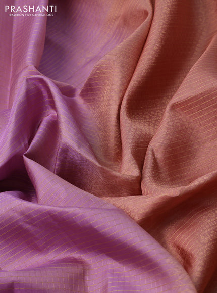 Pure soft silk saree pastel lavender and pastel peach with allover zari checked pattern and rettapet zari woven border