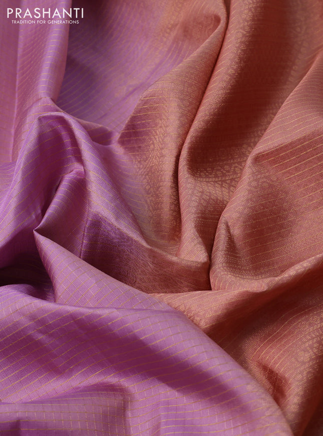 Pure soft silk saree pastel lavender and pastel peach with allover zari checked pattern and rettapet zari woven border
