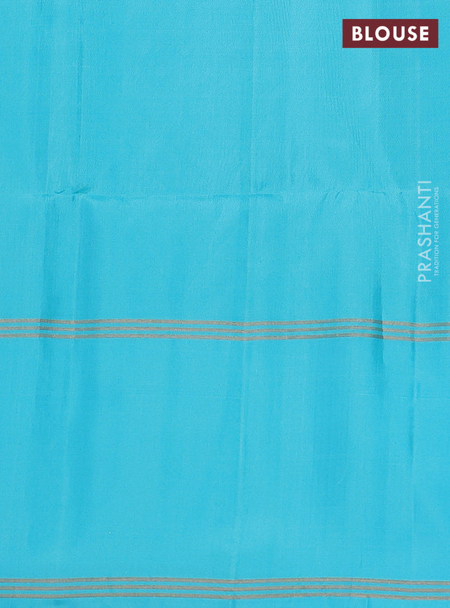 Pure soft silk saree dual shade of green and light blue with zari woven buttas and long rettapet zari woven border