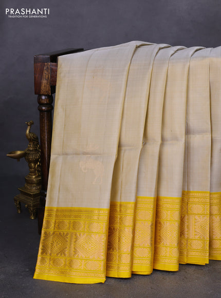 Pure soft silk saree grey shade and yellow with zari woven deer buttas and zari woven border