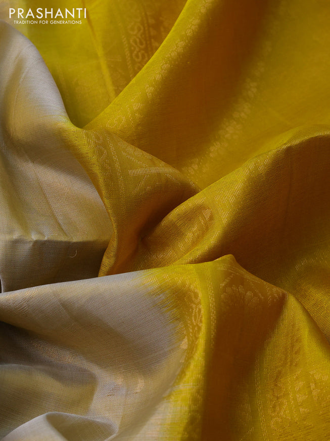 Pure soft silk saree grey shade and yellow with zari woven deer buttas and zari woven border