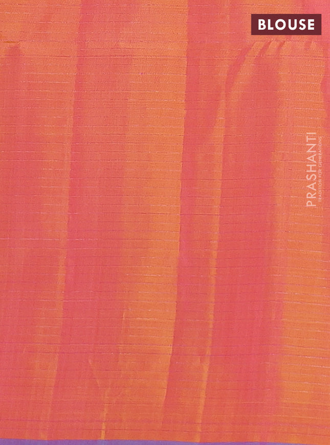 Pure soft silk saree dual shade of pinkish orange with allover checks & annam buttas and piping border