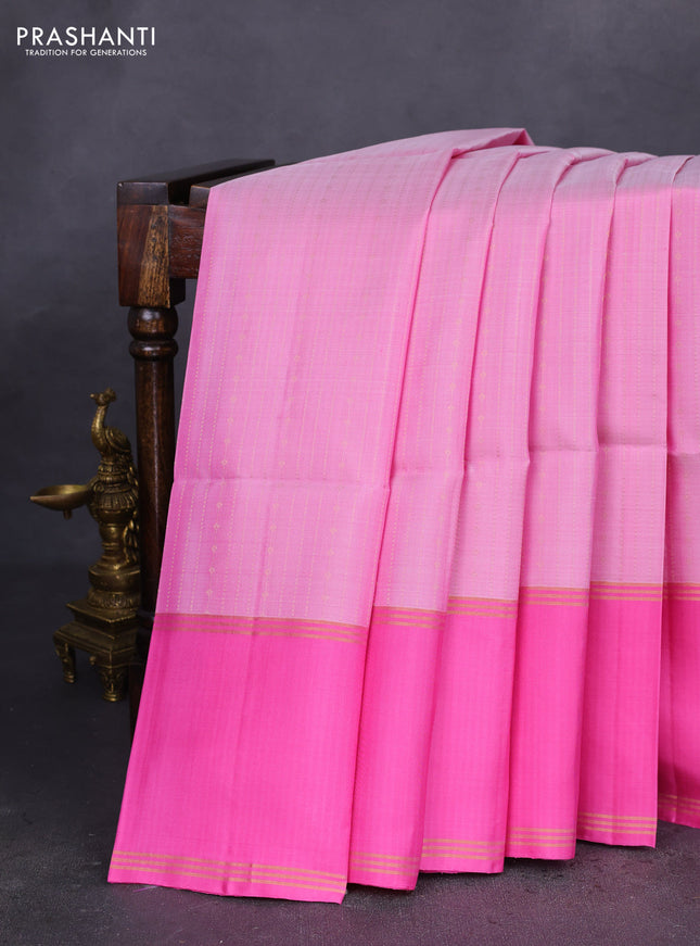 Pure soft silk saree light pink and pink with allover zari weaves and rettapet zari woven border