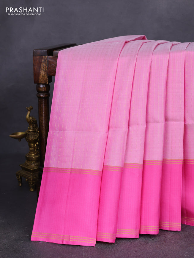 Pure soft silk saree light pink and pink with allover zari weaves and rettapet zari woven border