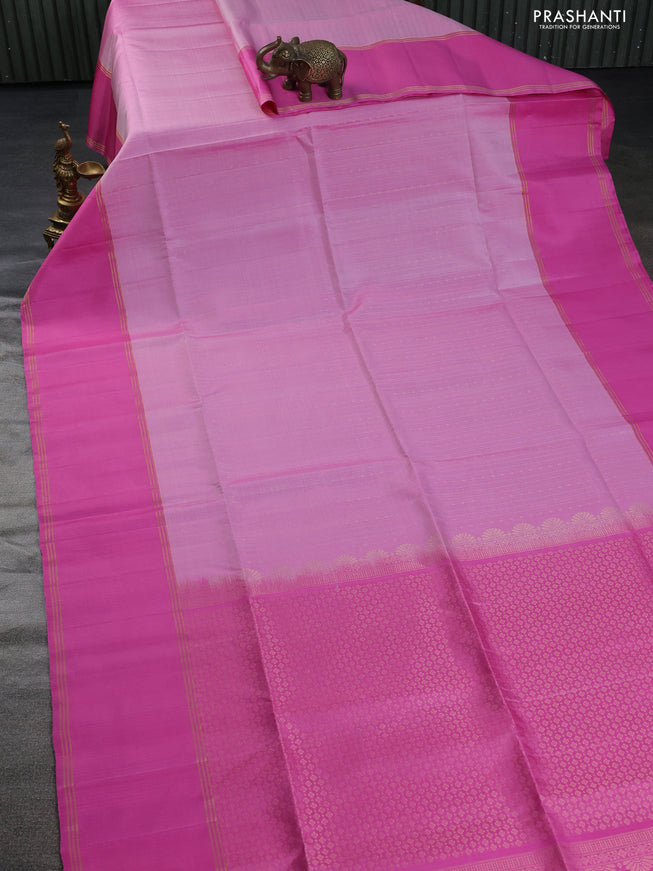 Pure soft silk saree light pink and pink with allover zari weaves and rettapet zari woven border