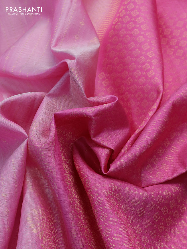 Pure soft silk saree light pink and pink with allover zari weaves and rettapet zari woven border